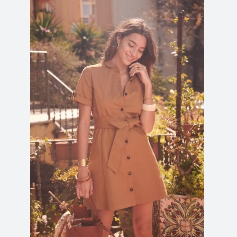 Sezane Camel Button-Up Mini Dress